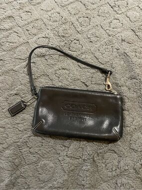 Coach Black Leather Wristlet with Gold Hardware
